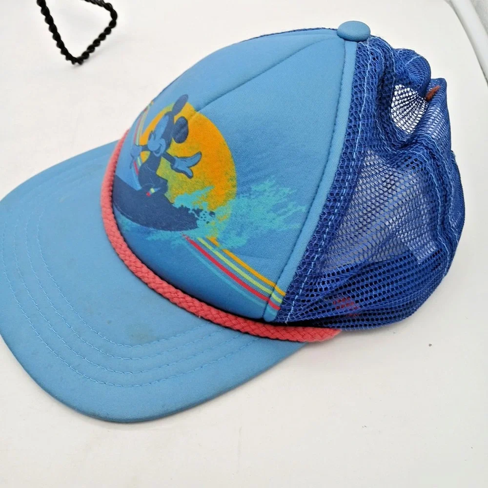 Disney Parks Surfing Mickey Mouse Youth Trucker Hat‎ Cap Blue Snapback Used